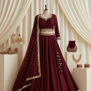 Maroon Lehenga-Style Anarkali Gown